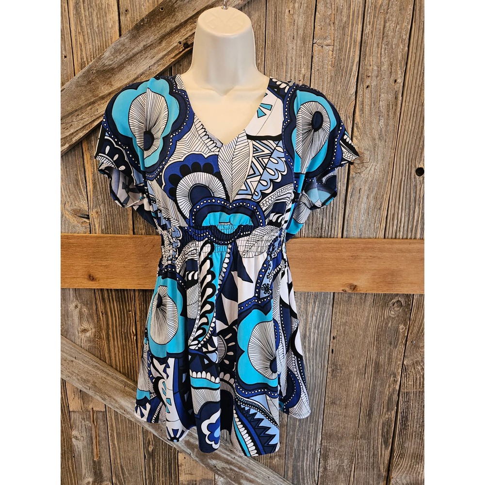 JTB v neck Career Casual Floral blouse short sleeve EUC medium ^